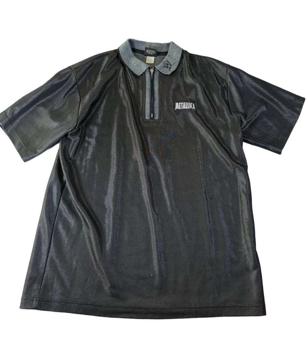 Vintage 90s Metallica Load Tour Metallic Mesh Quarter-Zip Polo Shirt Giant Brand